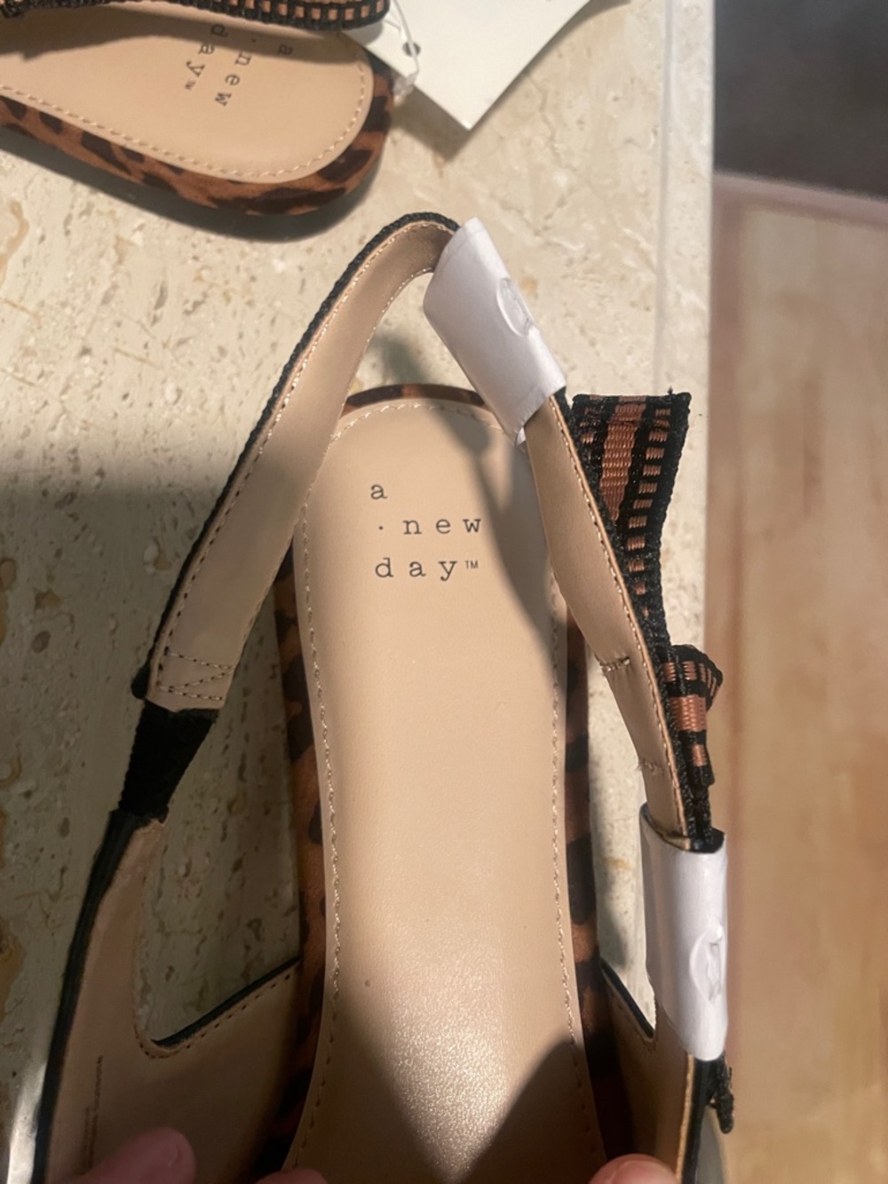 a new day Women’s Leopard Print Pointed Slingback Flats - Brown & Black Size 9 - Picture 6 of 8